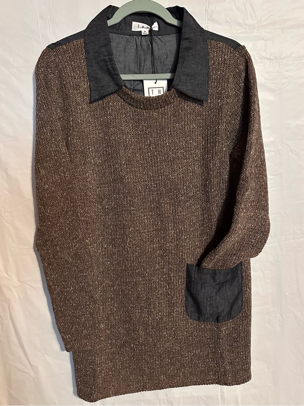 THML Anthropologie Collared Knit Contrast Denim Tunic size M NWT